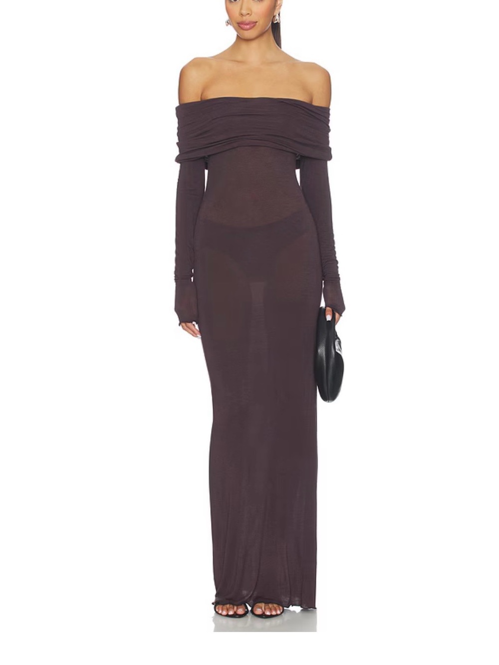 SKIMS Sheer Modal Off-Shoulder Long Sleeve Maxi Dress in Phoenix NWT